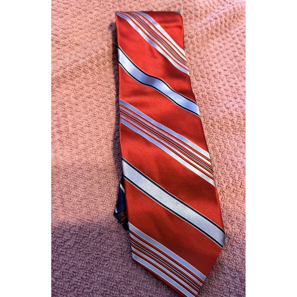 Tommy Hilfiger Men Diagonal Stripe Necktie Blue Red Silver 100% Silk Made In USA